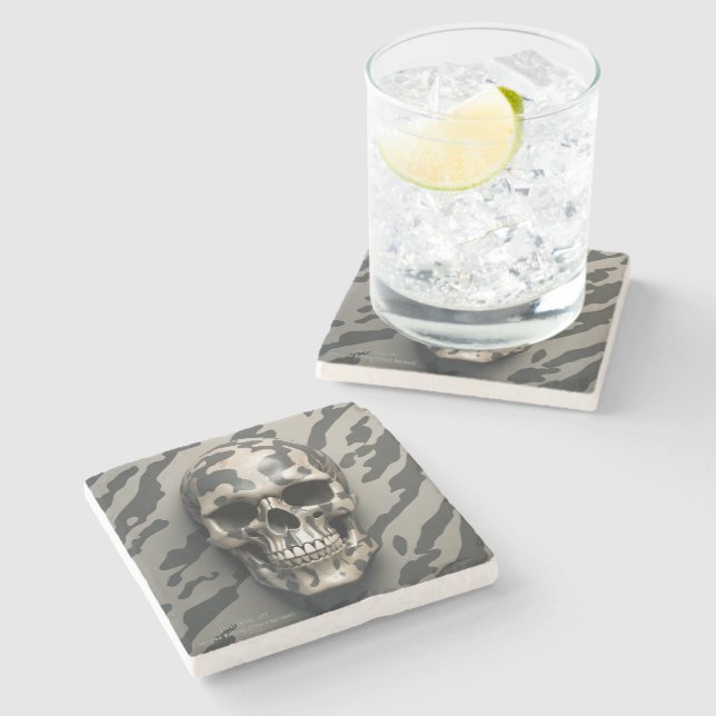 EXISTENTIAL LITE Memento Mori Camo Skull Stone Coaster (Side)