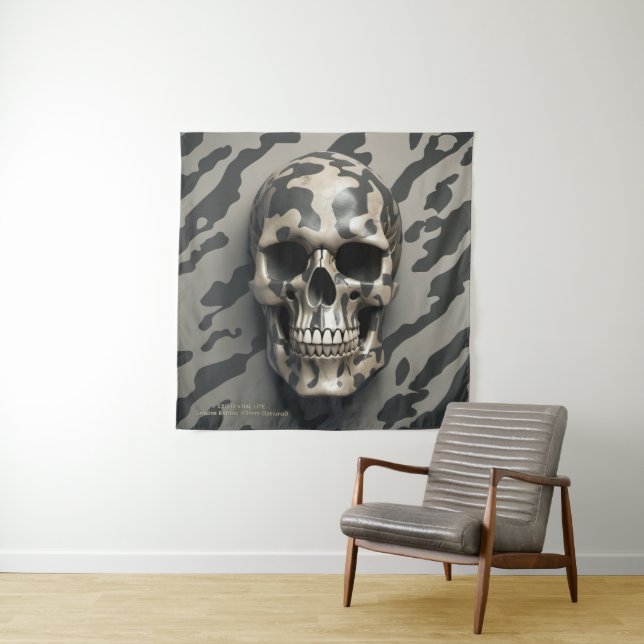 EXISTENTIAL LITE Memento Mori Camo Skull  Tapestry (In Situ)