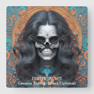 EXISTENTIAL LITE Memento Mori Femme Skull Square Wall Clock