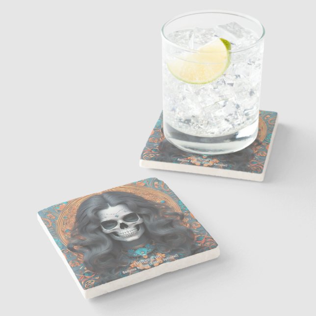 EXISTENTIAL LITE Memento Mori Femme Skull Stone Coaster (Side)