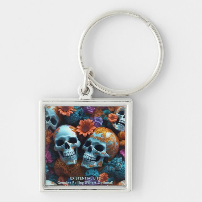EXISTENTIAL LITE Memento Mori Lovers Skulls Keychain (Front)
