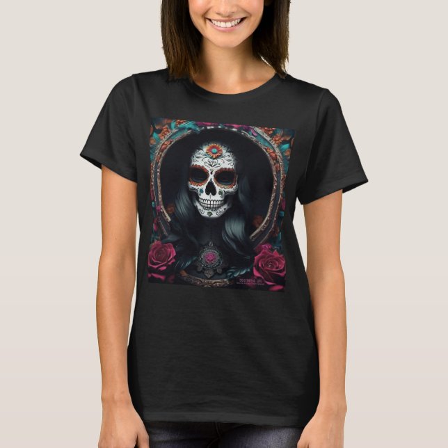 EXISTENTIAL LITE Retro Femme Sugar Skull  T-Shirt (Front)
