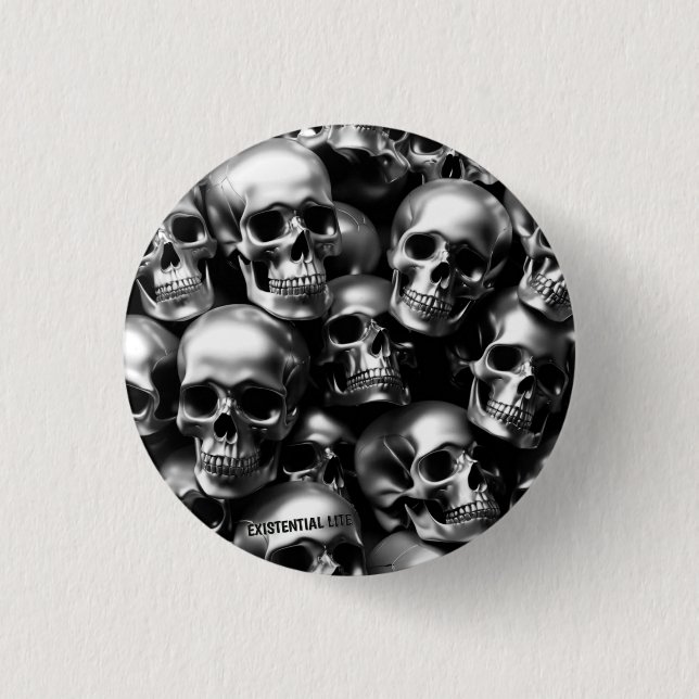 EXISTENTIAL LITE Silver Skulls Pin Button Badge (Front)