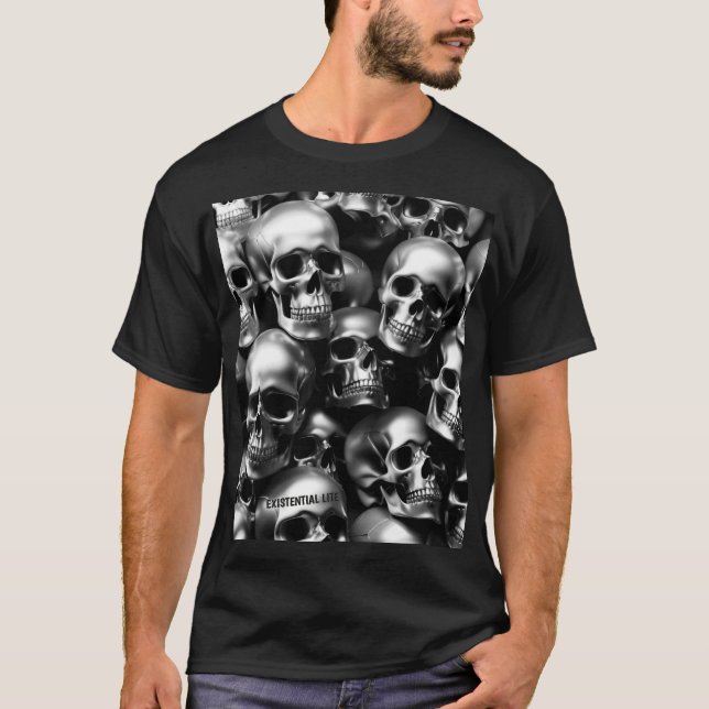 EXISTENTIAL LITE Silver Skulls T-Shirt (Front)