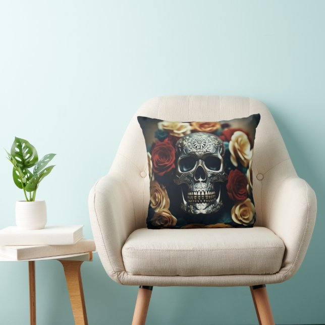 EXISTENTIAL LITE Wreath Skull  Throw Pillow (Chair)