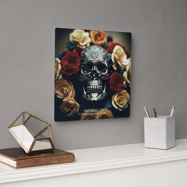EXISTENTIAL LITE Wreath Skull Wall Clock (Office)