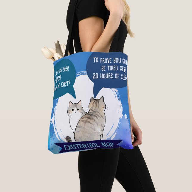 Existential Nap Funny Cat Sleep Humor Quote Tote Bag (Close Up)