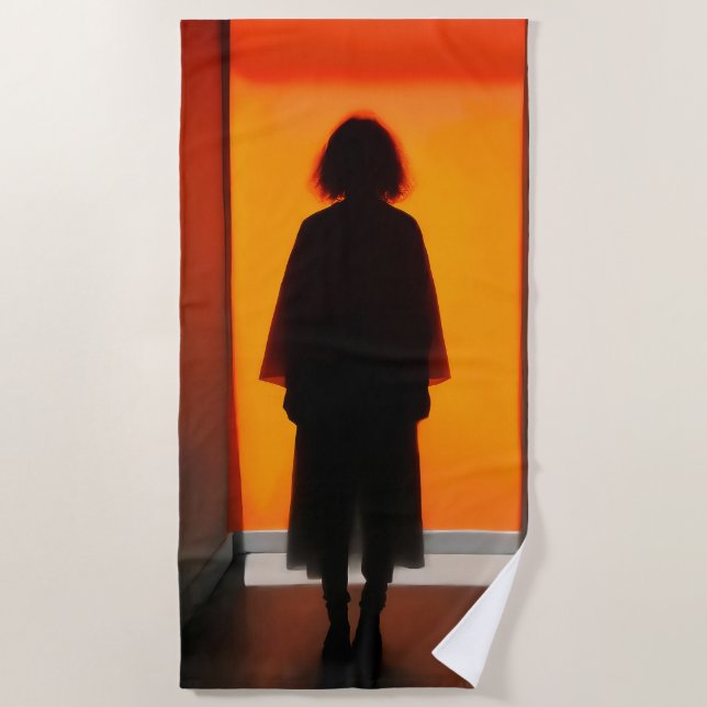 Exit in Orange – Bold Silhouette Wall Art Beach Towel (Front)