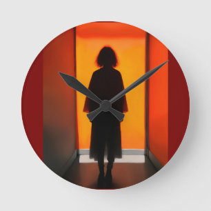 Exit in Orange – Bold Silhouette Wall Art Round Clock