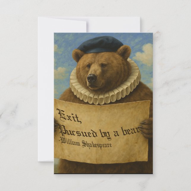 Exit, pursued by a bear Shakespeare quote bear Thank You Card (Front)
