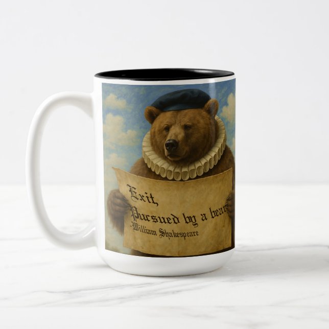 Exit, pursued by a bear Shakespeare quote bear Two-Tone Coffee Mug (Left)