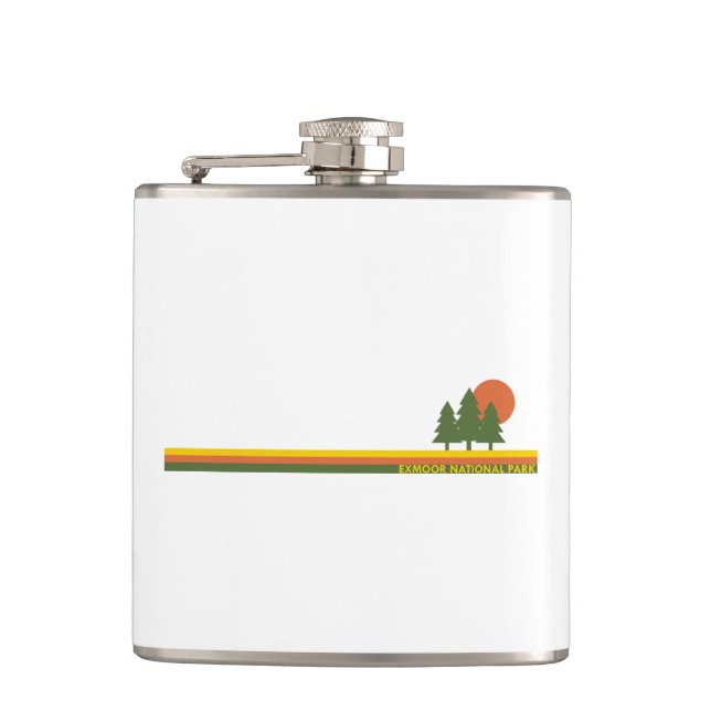 Exmoor National Park Pine Trees Sun Hip Flask (Front)
