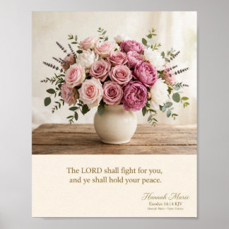 Exodus 14:14 Be Still Floral Christian Poster