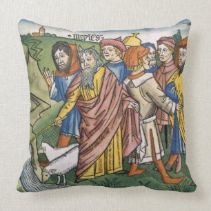 Exodus 17 1-7 Moses makes the water flow from the Throw Pillow