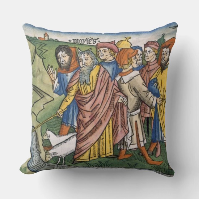 Exodus 17 1-7 Moses makes the water flow from the Throw Pillow (Front)
