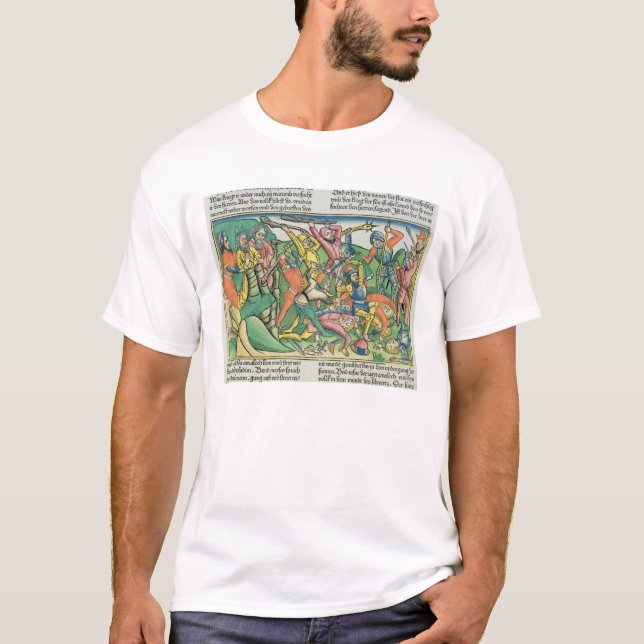 Exodus 17 8-15 Aaron and Hur support Moses' hands T-Shirt (Front)