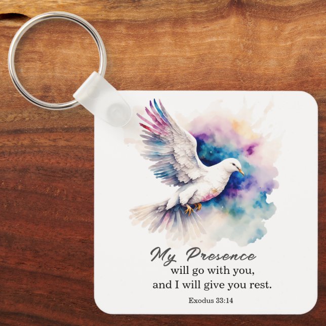Exodus 33:14 My Presence will go with you Bible  Keychain (Front)
