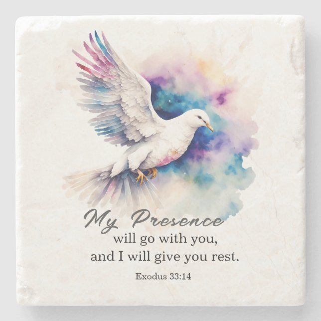 Exodus 33:14 My Presence will go with you Bible Stone Coaster (Front)