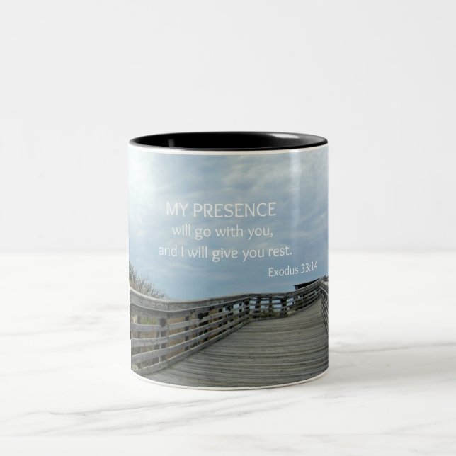 Exodus 33:14 My presence will go with you... Two-Tone Coffee Mug (Center)