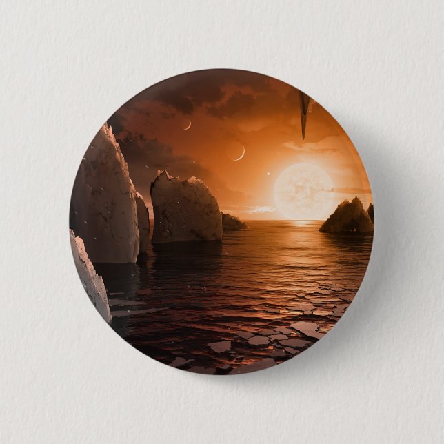 Exoplanet Trappist-1f From Its Icy Night Side. 2 Inch Round Button (Front)