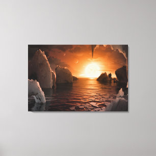 Exoplanet Trappist-1f From Its Icy Night Side. Canvas Print