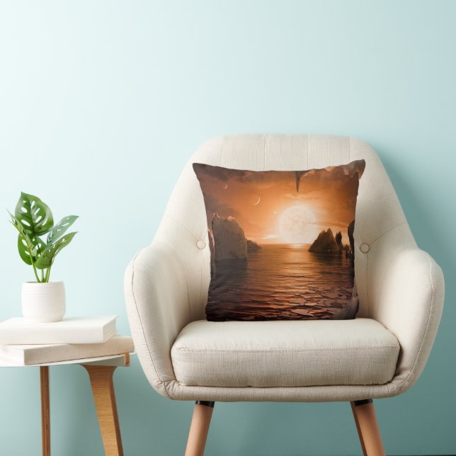 Exoplanet Trappist-1f From Its Icy Night Side. Throw Pillow (Chair)