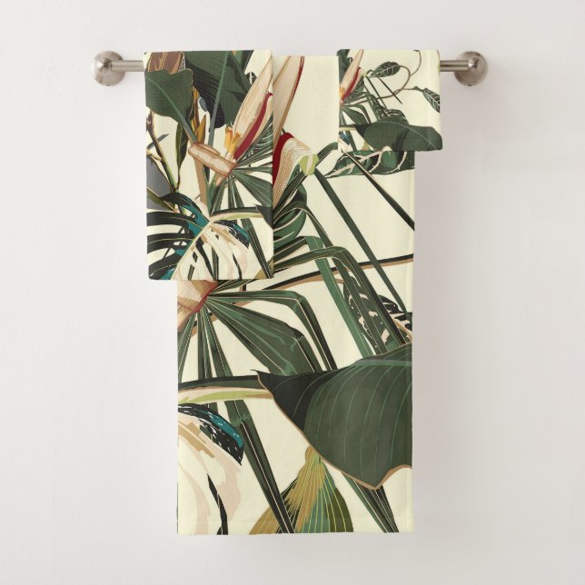 Exotic abstract jungle illustration. bath towel set (Insitu)