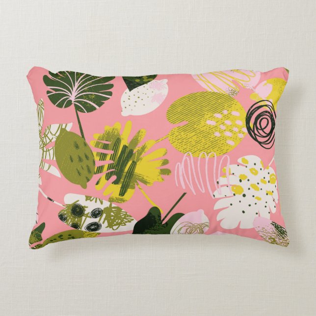 Exotic abstract tropical pattern with bright colou accent pillow (Front)