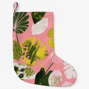Exotic abstract tropical pattern with bright colou small christmas stocking
