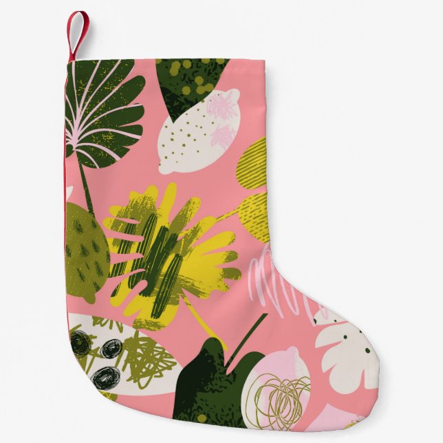 Exotic abstract tropical pattern with bright colou small christmas stocking (Front)