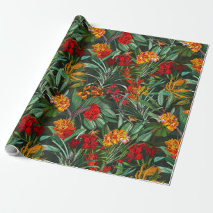 Exotic Aloha Jungle Flowers and Leaves Pattern Wrapping Paper