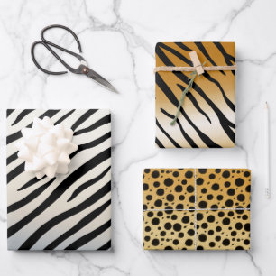 Exotic Animal Print Collection Zebra Tiger Cheetah Wrapping Paper Sheet