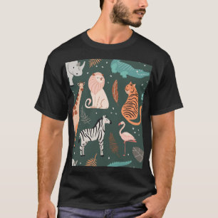 Exotic Animals: Dark Tropical Kids' Pattern. T-Shirt