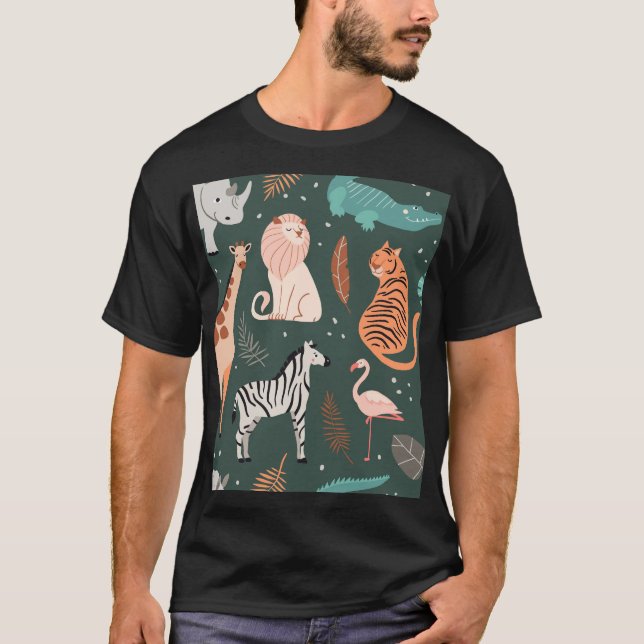 Exotic Animals: Dark Tropical Kids' Pattern. T-Shirt (Front)