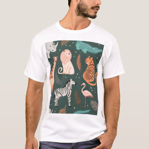 Exotic Animals: Dark Tropical Kids' Pattern. T-Shirt
