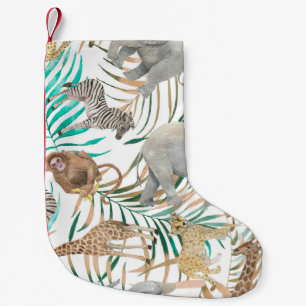 Exotic Animals: Watercolor Summer Pattern. Small Christmas Stocking