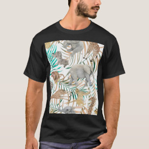 Exotic Animals: Watercolor Summer Pattern. T-Shirt