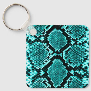 Exotic Aqua Diamond Rattlesnake Skin Animal Print Keychain