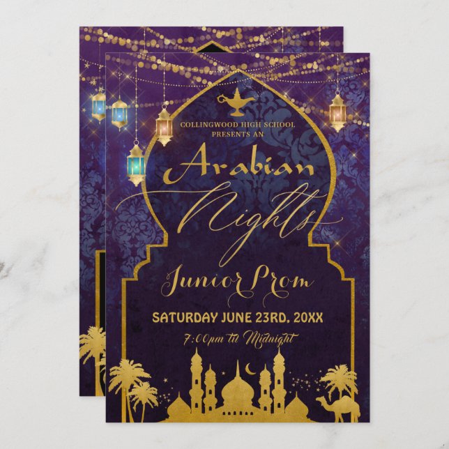 Exotic Arabian Night Lanterns High School Prom  Invitation (Front/Back)