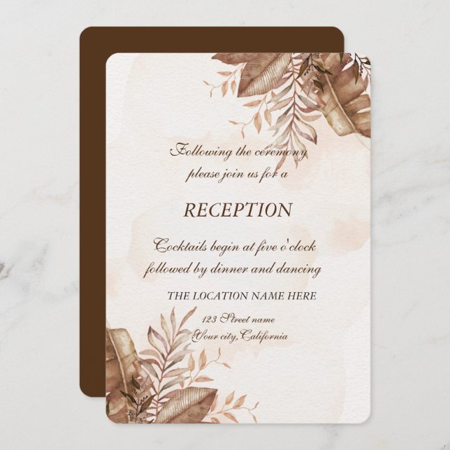 Exotic Autumn Floral Wedding Reception  Invitation (Front/Back)
