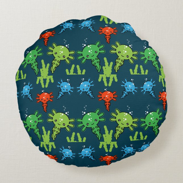 Exotic Axototl Salamander Pillowcase Round Pillow (Back)