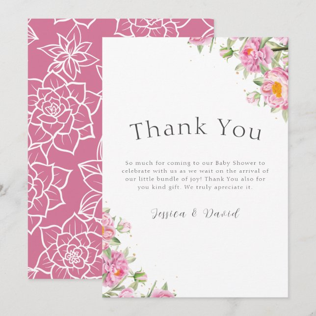 Exotic Baby Shower Rose Fdventure Thank You Card (Front/Back)