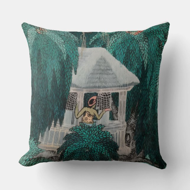 Exotic Balinese painting with palms Throw Pillow (Front)