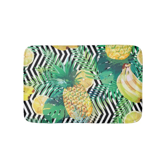 Exotic Bananas Lemons Tropical Seamless Bath Mat (Front)