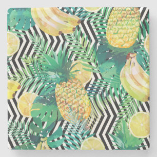 Exotic Bananas Lemons Tropical Seamless Stone Coaster