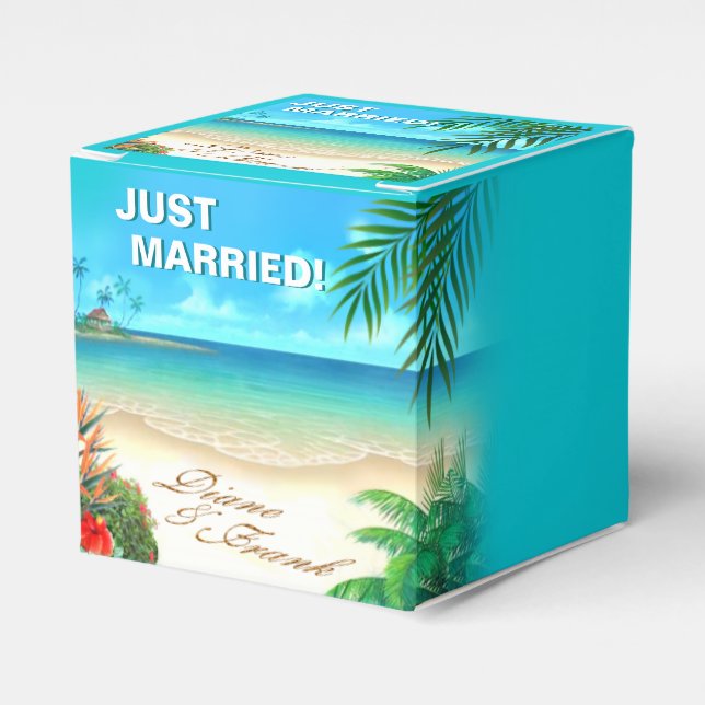 Exotic Beach ASK ME TO DRAW YOUR NAMES IN SAND Favor Box (Front Side)