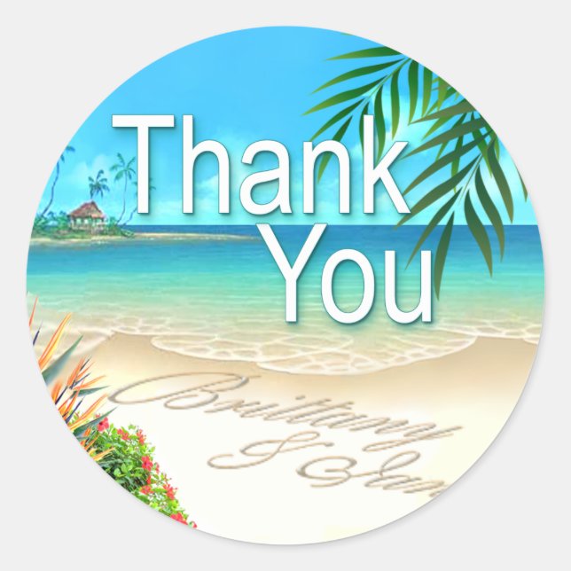 Exotic Beach (ask me to put your names in sand) Classic Round Sticker (Front)