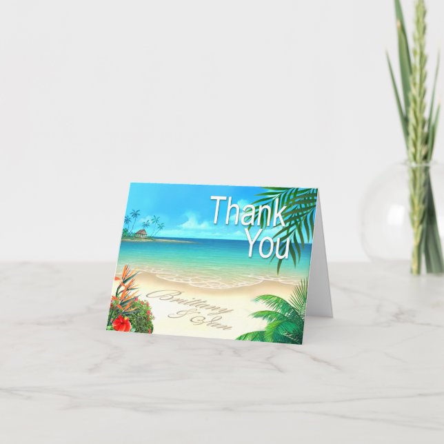 Exotic Beach (ask me to put your names in sand) Thank You Card (Front)