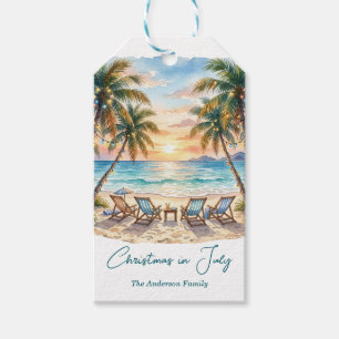 Exotic Beach Palm Trees Christmas in July  Gift Tags