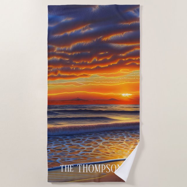 Exotic Beach Sunset in Barbados Towel (Front)